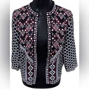 Atmosphere Womens Cardigan Sweater Blk/Red/White XL